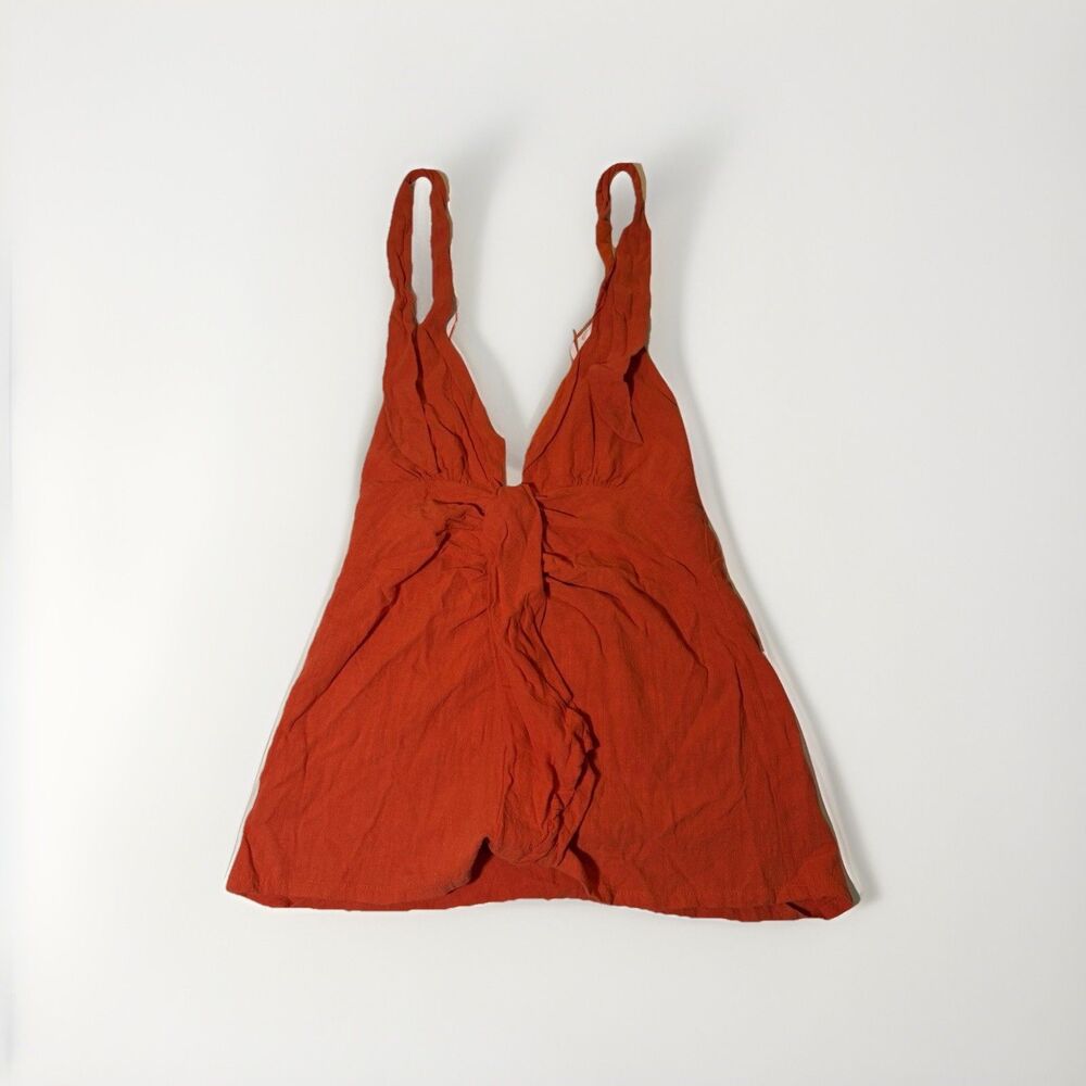 Lush Orange Halter Tank Top Women’s Medium Ruched Front Tie Neck Flowy